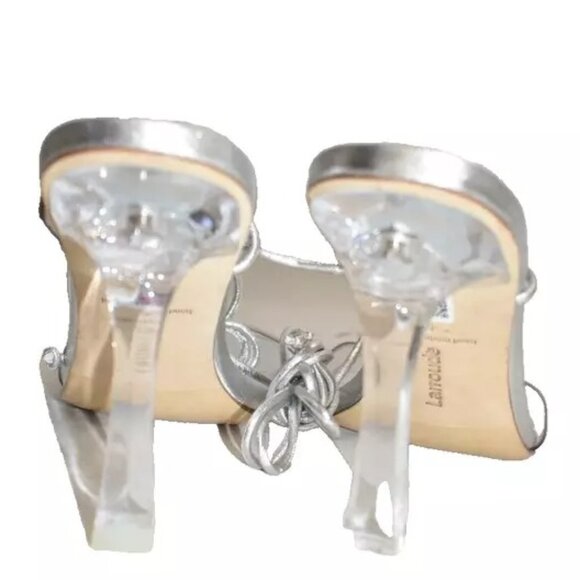 $350 larroude Gloria Strapped Heel CLEAR SILVER LEATHER STRAPPY 5 (DB34)